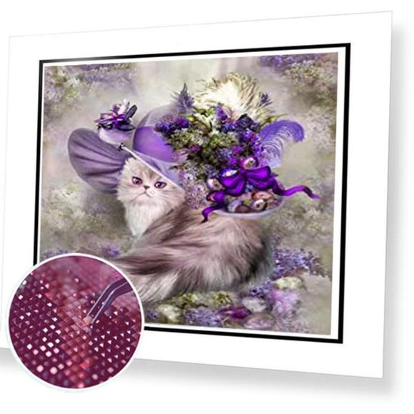 Paint By Diamonds Kit Animal Flower Cat 5D - Picture 3 of 3